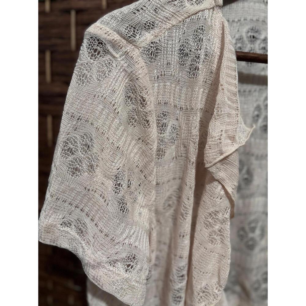 Womens XL Shrug Top Delicate Ruffle Romantic Coastal Beach Crochet Sheer Beige - Picture 3 of 10